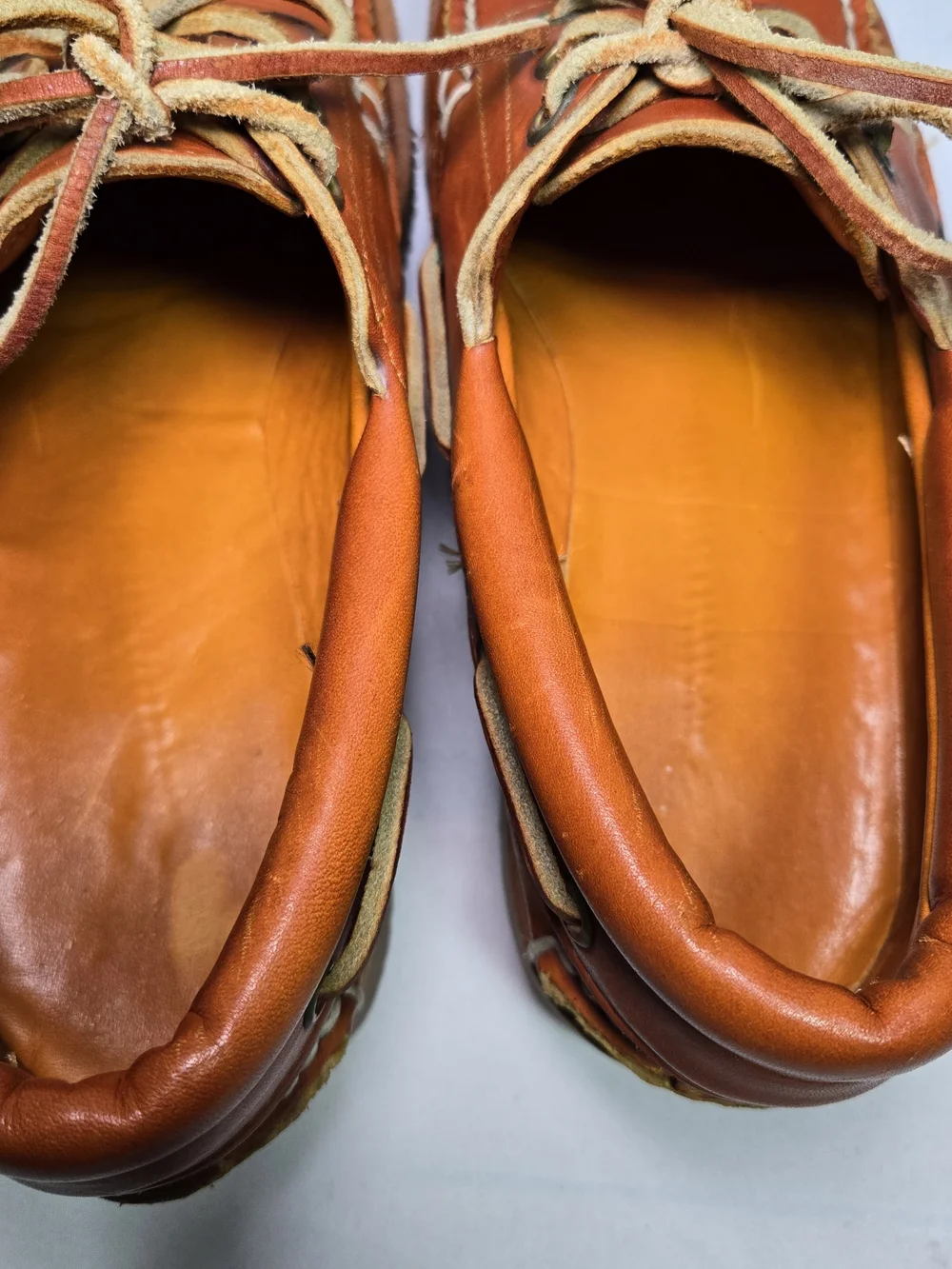 Vintage TIMBERLAND 3 Eye Boat Shoes Mens 8 Orange Brown Leather Custom Resoled